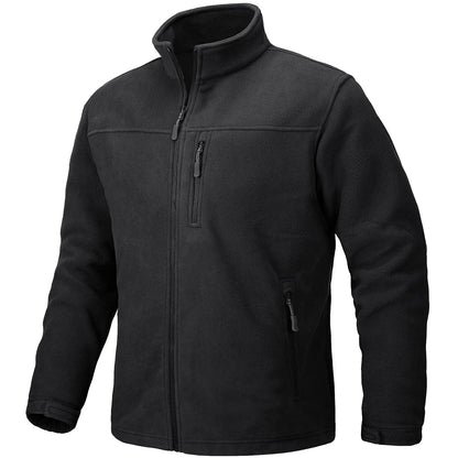 Men's Thermal Warm Fleece Jacket Stand Collar Full Zip Windbreaker Multiple-pockets Outerwear Working Hiking Coat