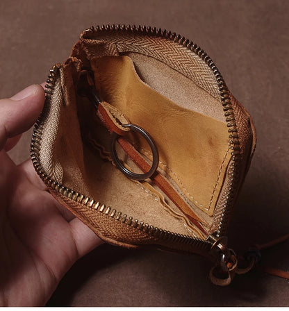 High Quality Genuine Leather Home Car Key Bag Retro Men Handmade Top Cowhide Coin Purse Women Zipper Mini Wallet Card Holde