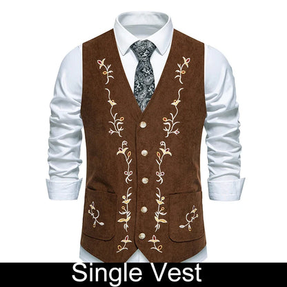 Suit Vest Man British Style Printed Single-breasted Male Waistcoat Slim V-neck Sleeveless Pocket Versatile Men Vest