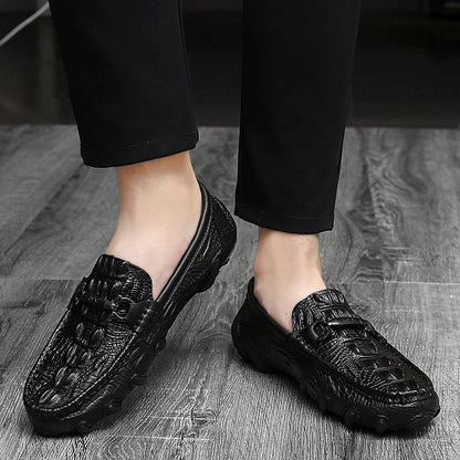 Luxury New Genuine Leather Men Shoes Thick Bottom Crocodile Style Moccasins Mens Loafers Fashion Male Flat Classic Driving Shoes
