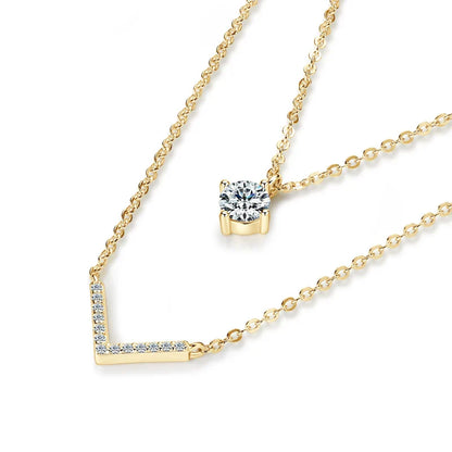 Certified Moissanite V-shape Pendant Double Necklaces Chains for Women S925 Sterling Silver Fine Jewelry Gifts Collares