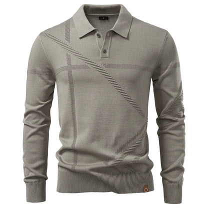 New Autumn Winter Thermal Comfort Mens Polo Shirt For Solid Stripe Long Sleeve Slim Fit Warm Social Casual Sweater for Men