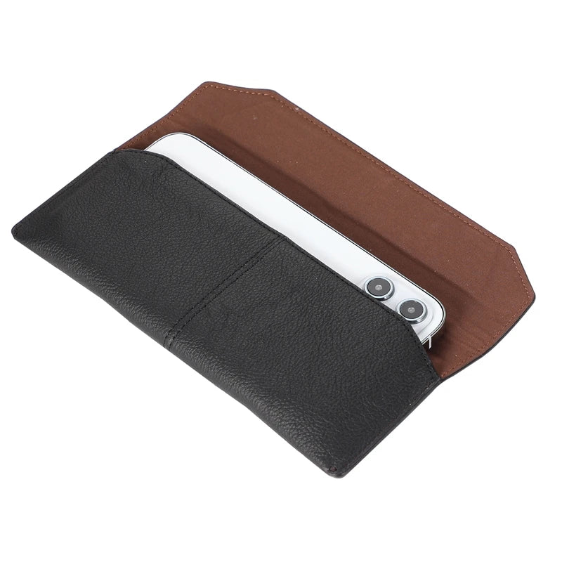 Genuine Leather Slim Phone Pouch Case For iphone 14 13 12 Pro Max Samsung S23 S22 Ultra Belt Clip Holster Cover Bag 4.7-7.2 inch