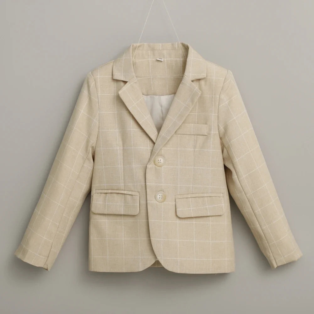 Classic Khaki Children Lapel Suit Set School Graduation Ceremony High Quality Boys 3 Pieces Blazer Pants Bow-tie For Activities