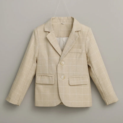 Classic Khaki Children Lapel Suit Set School Graduation Ceremony High Quality Boys 3 Pieces Blazer Pants Bow-tie For Activities
