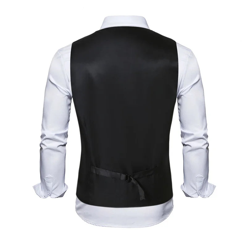 New Men Jacquard Splicing Thin Loose Suit Vest Fashion Homme Wedding Dance Party Dress Waistcoat Free with Tie