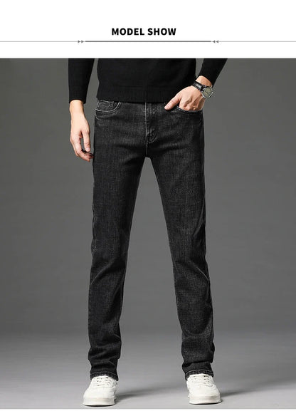 2025 Fall New Men's Cotton Stretch Slim Jeans Straight Version Business Fashion Denim Pants Vintage Blue Brand Trousers Black