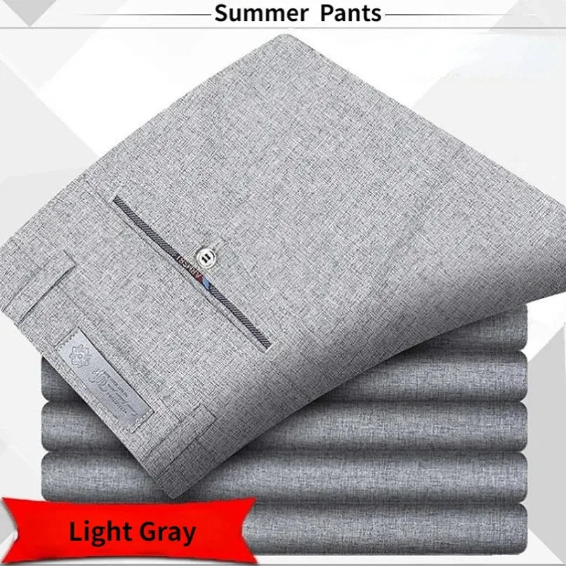 Autumn Thick  Summer Thin Casual Pants Men Straight Formal Long Trouser Adult Solid Color Flat Design Suit Pant Business RIYBEOE