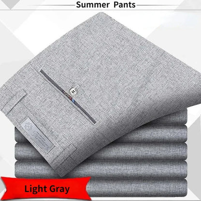 Autumn Thick  Summer Thin Casual Pants Men Straight Formal Long Trouser Adult Solid Color Flat Design Suit Pant Business RIYBEOE