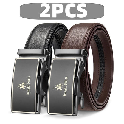 High Quality Black Brown Men’s Belt, Genuine Leather Material, Adjustable Automatic Ratchet Buckle, Cuttable Business Belt