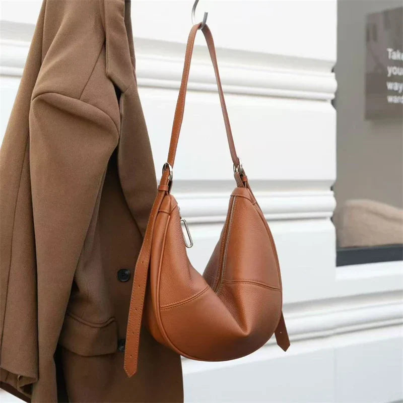 Slouchy Genuine Leather Hobo Bags For Women Luxury Cowhide Soft Crescent Shoulder Bag Crossbody Work Purses Handbags
