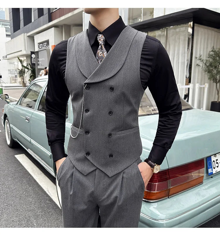 (1 Pcs Vest）2024 Latest Style Design Double Breasted Men Suit Vests Formal Groom Wedding Social Slim Fit Sleeveless Vest Coats