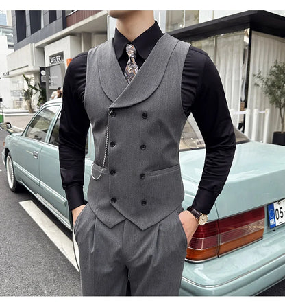 (1 Pcs Vest）2024 Latest Style Design Double Breasted Men Suit Vests Formal Groom Wedding Social Slim Fit Sleeveless Vest Coats