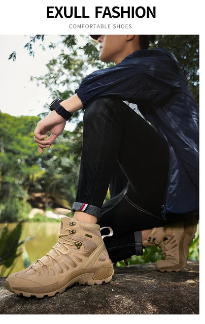 Winter Anti-slip Mens Boots Outdoor Leather Hiking Boots Breathable Men Desert Boots Comfortable Ankle Boots Men Work Shoes