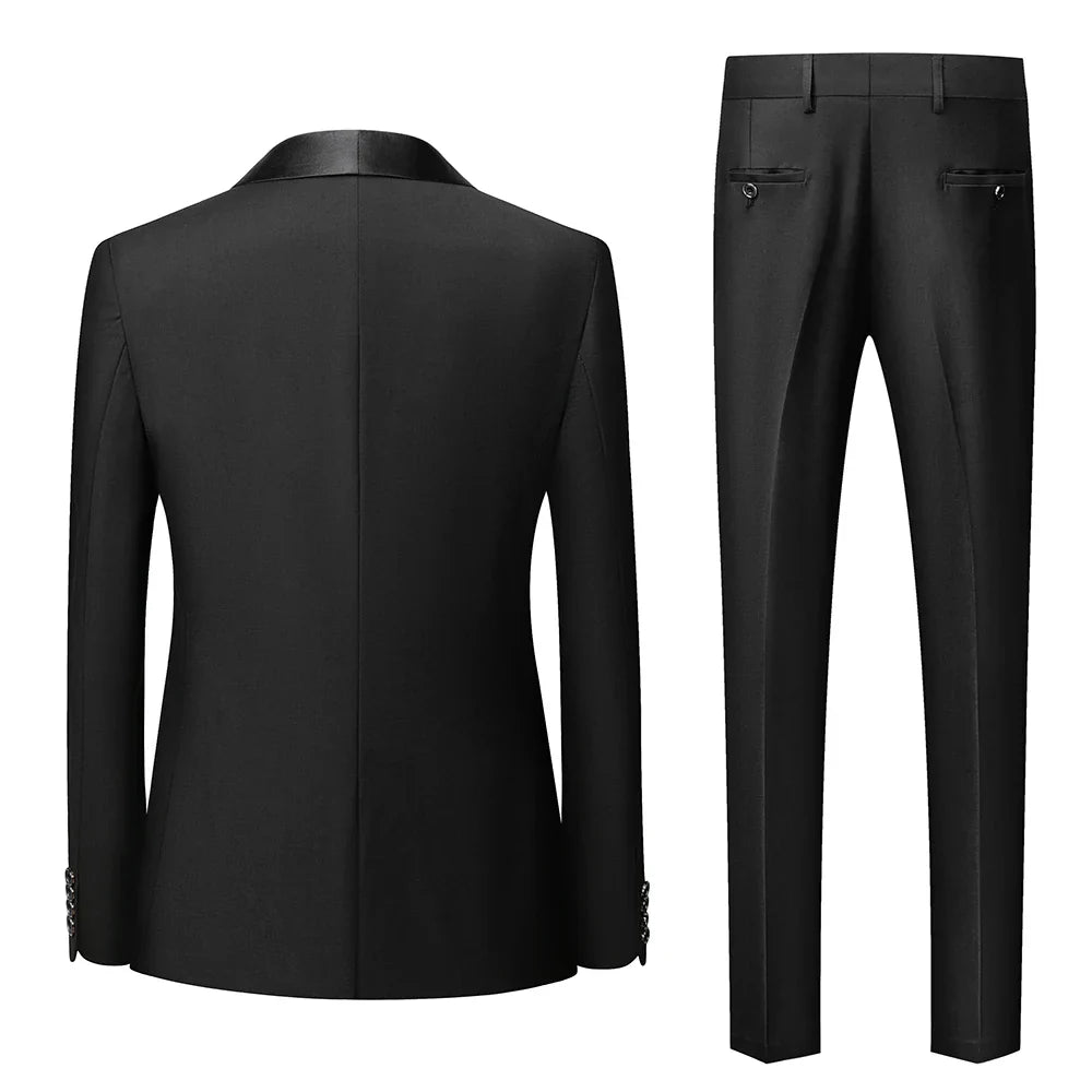 Black Blazer Set Men Autumn Wedding Party 3 Pieces Set Large Size Male Blazer Coat Pants and Vest Black Fashion Slim Fit Suits