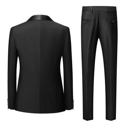 Black Blazer Set Men Autumn Wedding Party 3 Pieces Set Large Size Male Blazer Coat Pants and Vest Black Fashion Slim Fit Suits