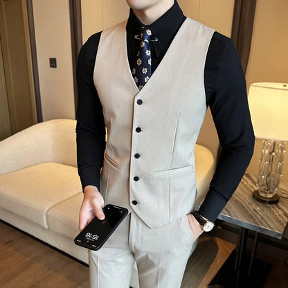 ( Vest + Pants) Men Luxury High Quality Business Suit Vest 2 pieces Formal Groom Wedding Dress Vest Set Fashion Club Clothing
