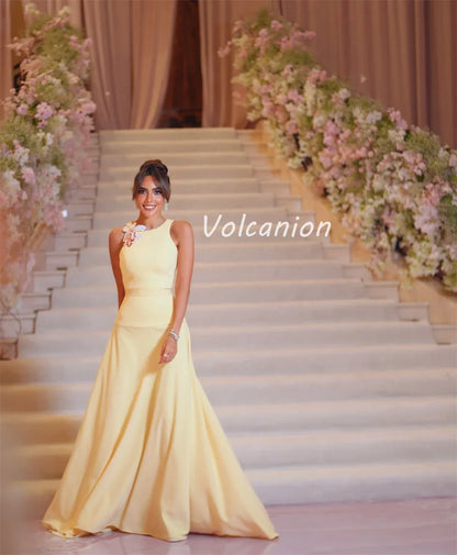 Customized Casual Pastrol Chiffon Handmade Flower Rhinestone Beading Straight Scoop Neck Long Dresses Bespoke Occasion Dresses