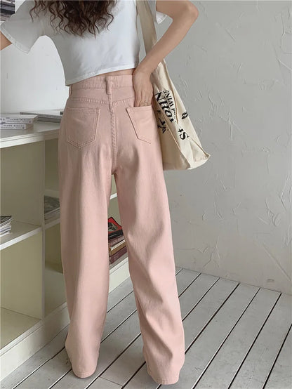 Korean Sle Simple Pure Color Wide Leg Jeans Pants for Women Summer Season Fall Collection Faion Ladies Premium Denim