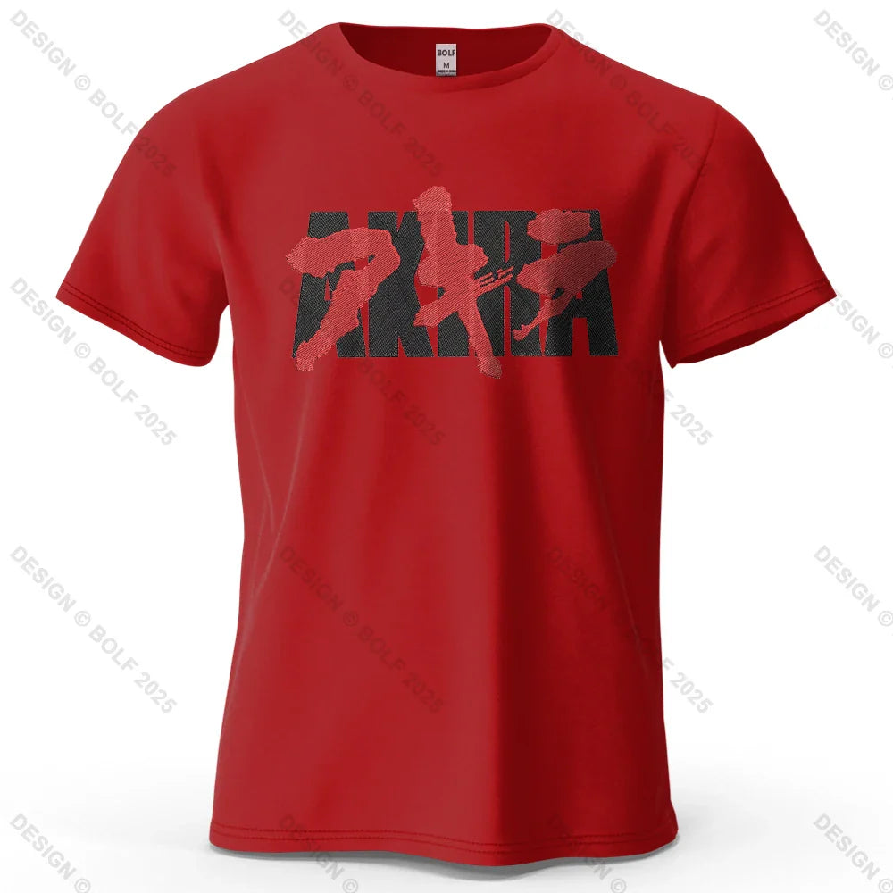 Akira Japanese Font Printed Men's T-Shirt 100% Cotton Oversized Classic Graphic Tees for Women Tops Tees Streetwear