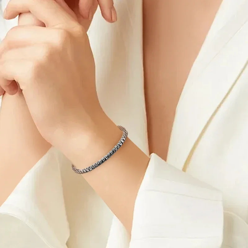 3mm 0.1CT Gradient Color Black Grey White Moissanite Diamond Tennis Bracelet for Men Women Unisex 925 Silver Link Bracelets