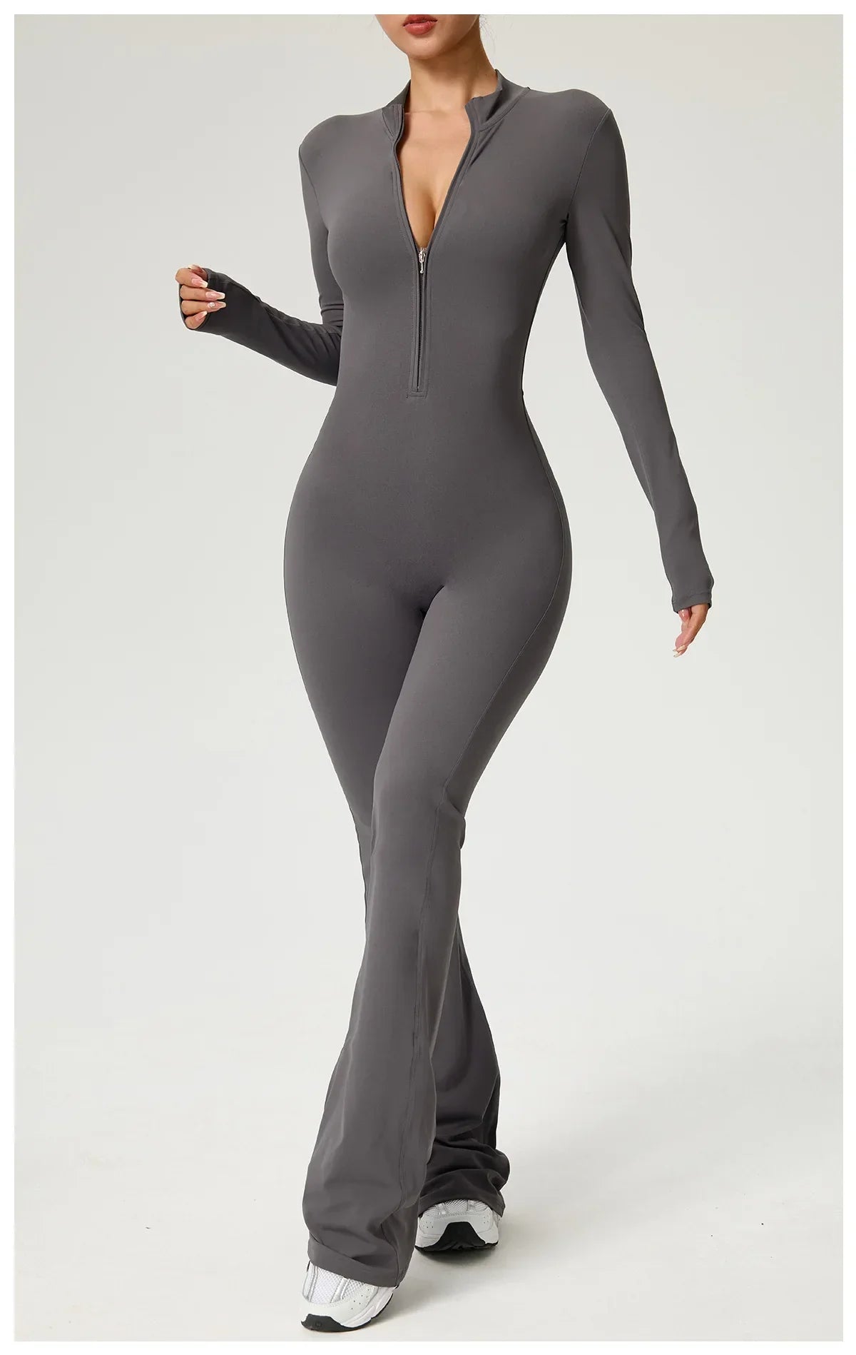Zipper Jumpsuit Flared Pants Women Clothing Sportswear Gym Yoga Sport Sets Spandex Nylon Workout Sets Women Tracksuit