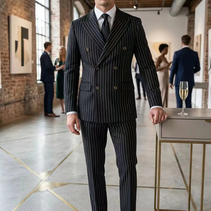 Men's Suit Sets Men's Striped Suits Dress Pants for Business Dinners and Weddings