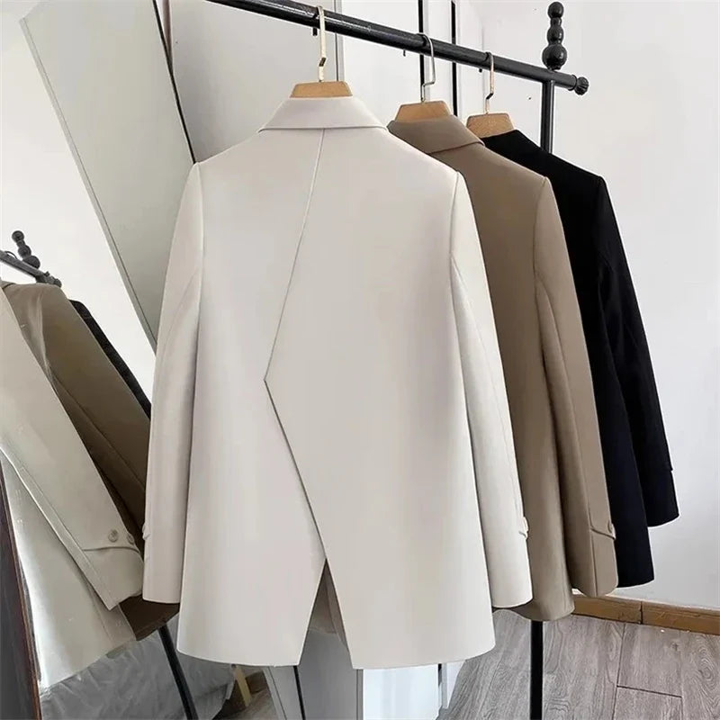 Women Blazers 2025 New Spring Autumn Loose Casual Suit Jackets Double Breasted Suit Collar Fashion Chic Cuff Design Female Tops