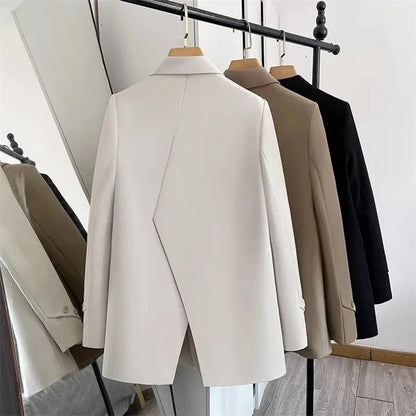 Women Blazers 2025 New Spring Autumn Loose Casual Suit Jackets Double Breasted Suit Collar Fashion Chic Cuff Design Female Tops