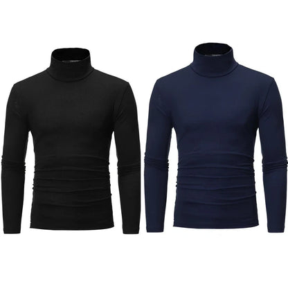 2pcs Men Thin Warm Tops Men's Autumn Long-sleeved Thermal Underwer Male High Collar Fashion T-shirt