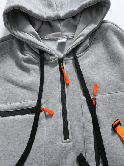 Men's Casual Sports Hoodie 2025 New Fashion Pocket Zipper Hooded Sweatshirt Solid Color Loose Coat Outdoor Running Streetwear