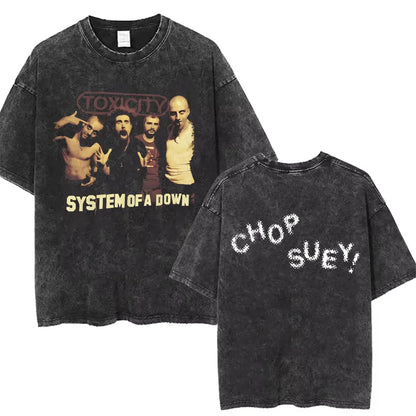 Washed Vintage Rock Band System of A Down Mezmerize Printed T-shirts Men Fashion Classic Metal Tshirt Male Oversized Streetwear