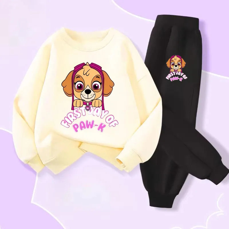 Girls' Casual Pullover Long Pants Two Piece Sets Cartoon Printed Kids Hoodies Set Children's Breathable Sweatsuit