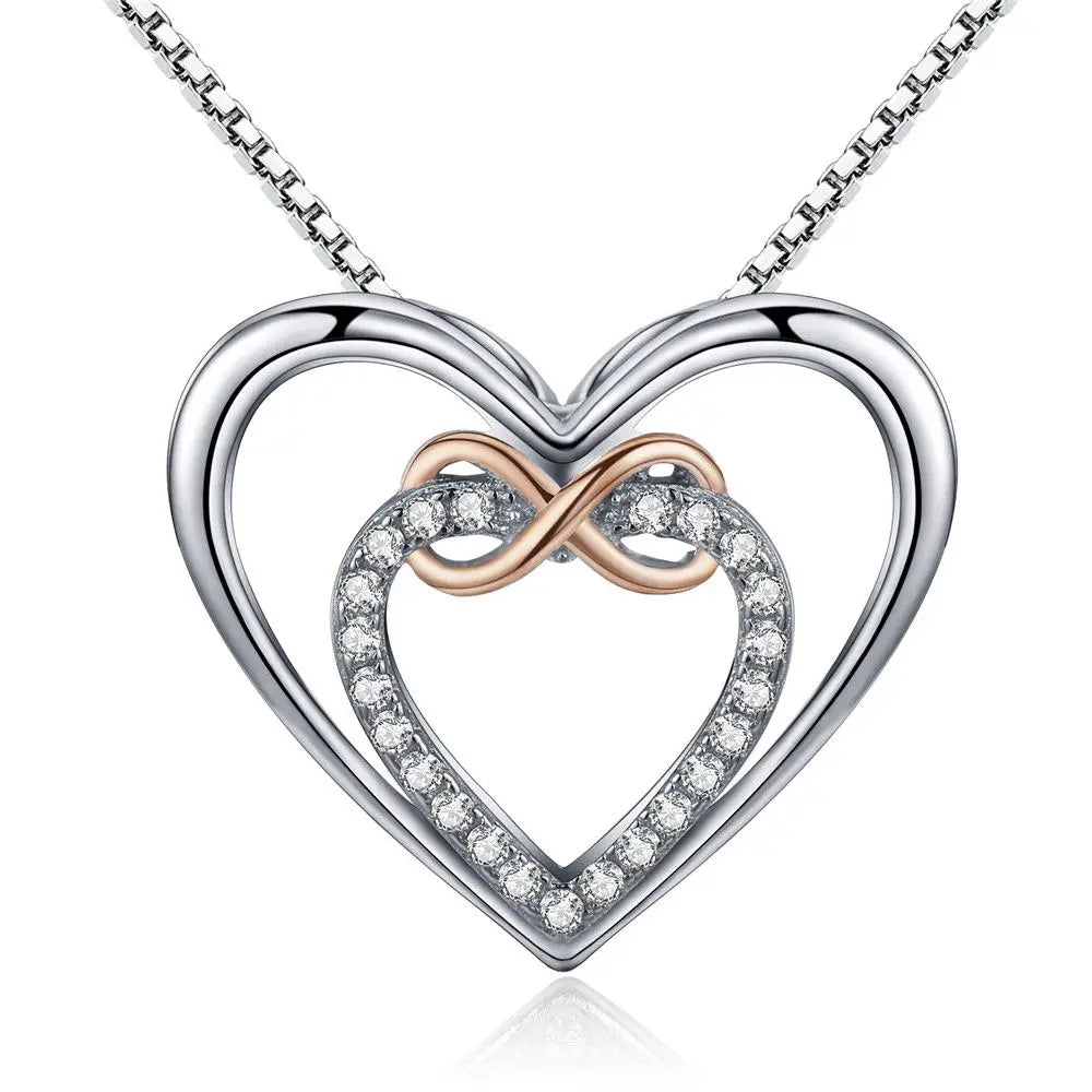 925 Sterling Silver Elegant Double Heart Infinity Love Pendant Necklace for Women Fine Jewelry Anniversary Gift SCN121