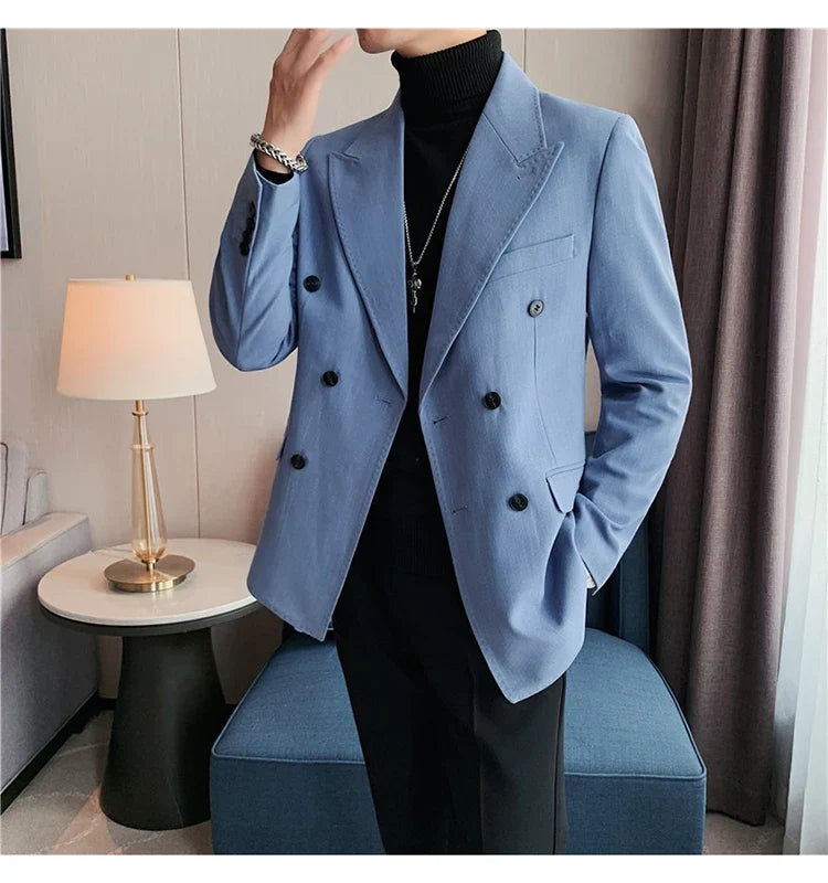 Classic Luxury Striped Men Suit Jacket Fashion Double Breasted Business Office Wedding Tuxedos Male High Quality Slim Fit Blazer