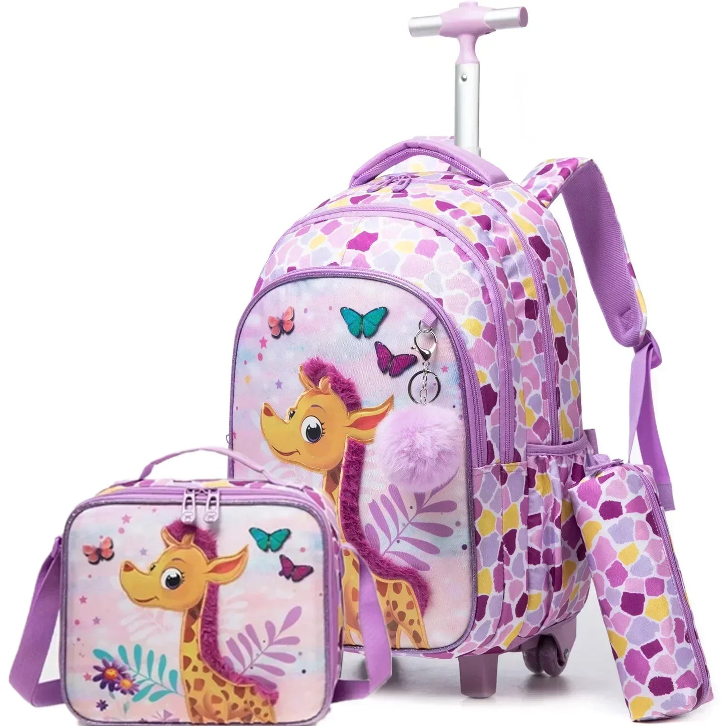 Children's Wheeled Backpack Bag Set with Lunch Box School Rolling Backpack Bag with Wheels School Trolley Backpack Bag for Girls