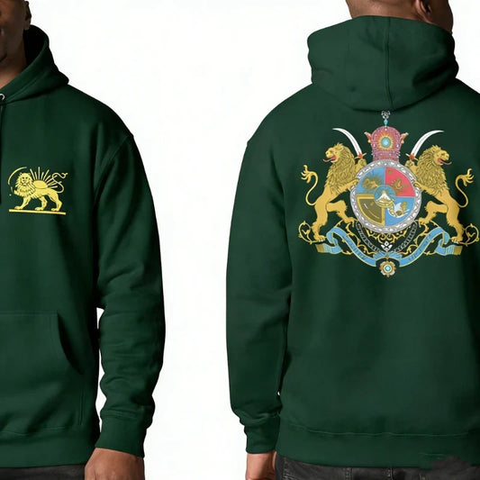 Persian Lion & Sun Matching Hoodie Imperial Crest Back Print Autumn and Winter Streetwear Long Sleeve Keep Warm Casual Pullover