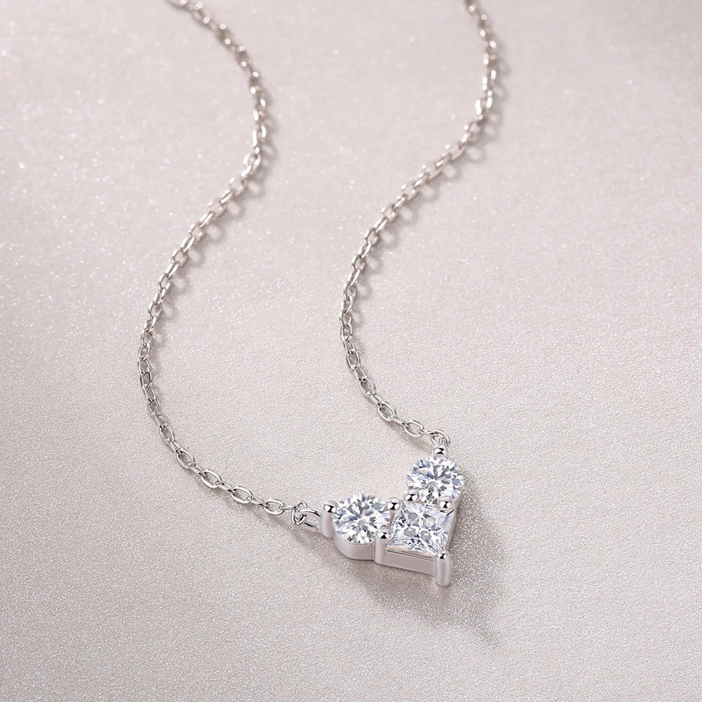 4mm Princess Cut Moissanite Necklace 925 Sterling Sliver Chain Plated 18k White Gold Heart Necklace for Women Jewelry