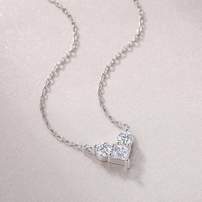 4mm Princess Cut Moissanite Necklace 925 Sterling Sliver Chain Plated 18k White Gold Heart Necklace for Women Jewelry