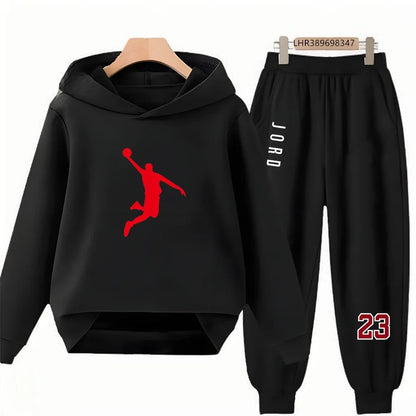 Black 3-12 Years Children's Hoodie+Pants Suit White Girl Sweatshirt Sets Boys Pants Suits Basketball Jersey Number 23 Clothing