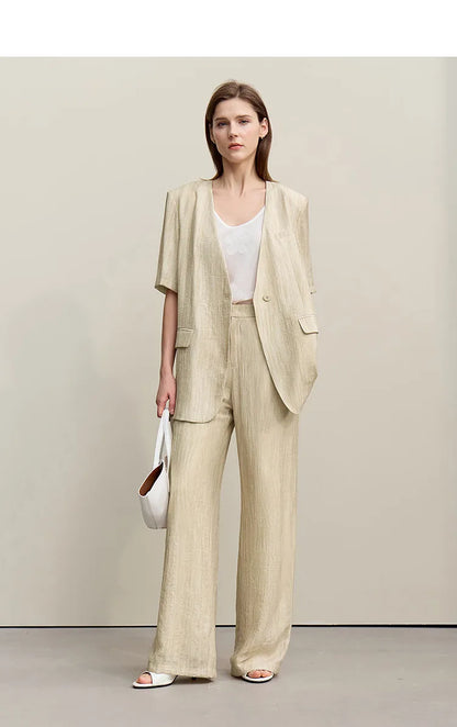 Women's Jacket 2026 Summer New Loose Casual V-neck Single Button Blazer Separate Versatile Wide-leg Women Trousers 12621092