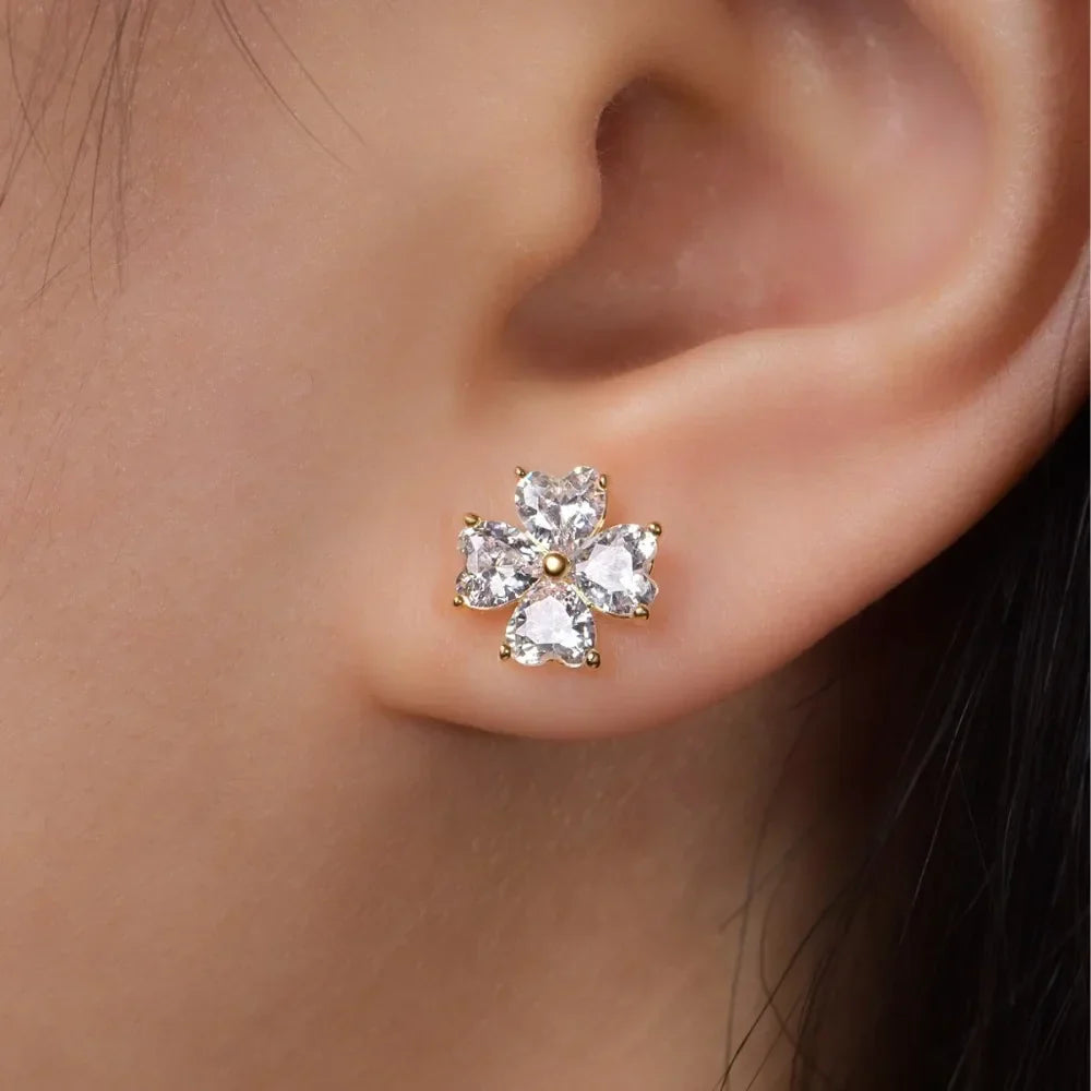 4-Stone Heart Cut Moissanite Stud Earrings for Women 2.4CT Full Lab Diamond Ear Studs with Certificates S925 Silver Fine Jewelry