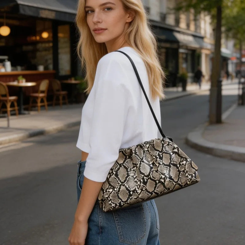 2026 Ruched Serpentine Dumpling Bags Women Pouch Handbag Cloud Clutch Snake Pattern Shoulder Crossbody Bag Luxury Designer Bag