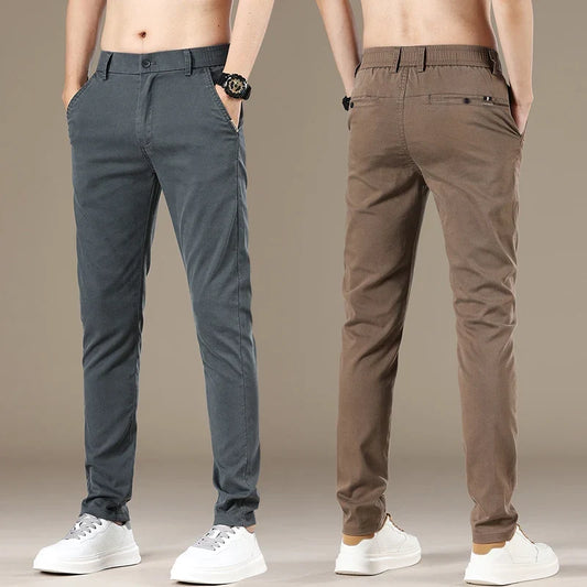 New Spring Summer Lyocell Fabric Mens Casual Pants Hight Quality Fashion Slim Business Trousers Brand Elastic Soft Pants