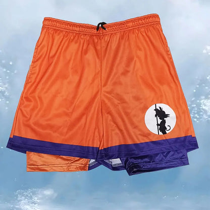 Anime Gym 2 in 1 Shorts for Men Quick Dry Breathable Mesh Performance Shorts Summer Sports Fitness Workout Jogging Short Pants
