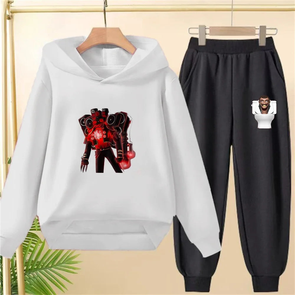 Skibidi Toilet Children's Autumn Winter Hoodie Black Pullover Boys Girls Toddler 2-12Yrs Top+Trousers Coat Casual Fashion Set