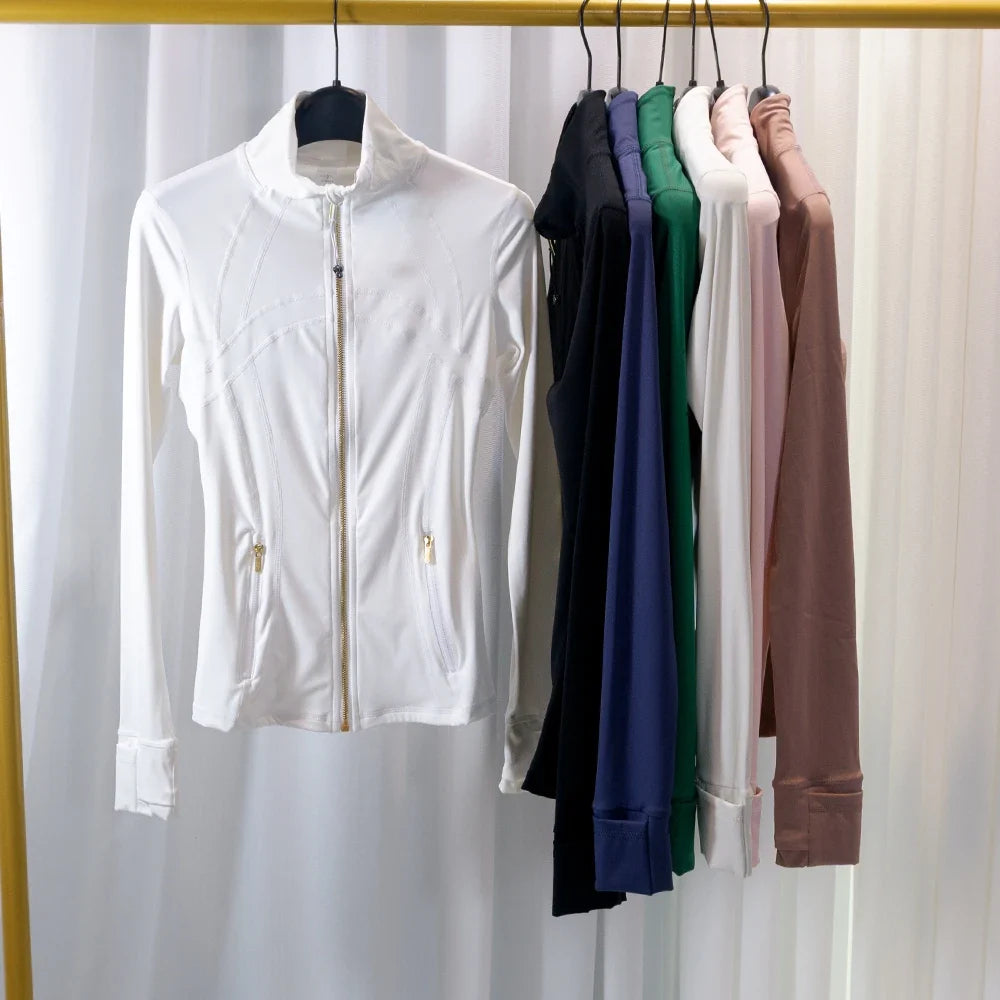 New Version Gold Zipper Slimming Jacket Yoga Stand Collar Coat Slim Fit Quick-Dry Sports Thin Twilight Rose Gold Summer