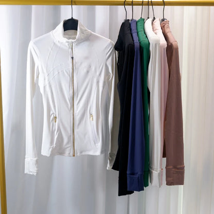 New Version Gold Zipper Slimming Jacket Yoga Stand Collar Coat Slim Fit Quick-Dry Sports Thin Twilight Rose Gold Summer