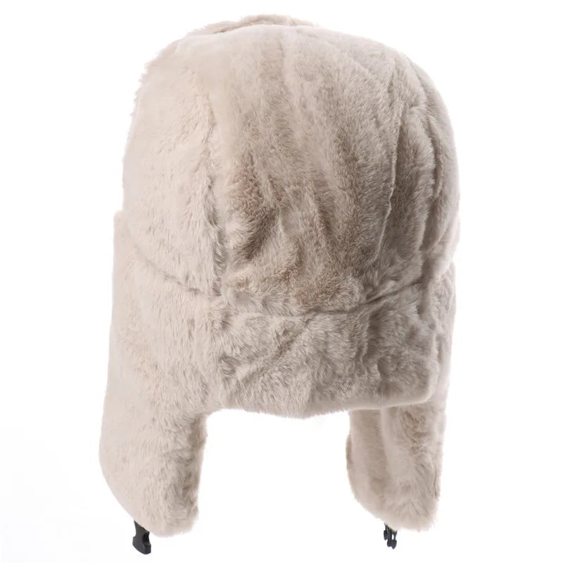 Winter Women Soviet Badge Bomber Hat Warm Faux Rabbit Fur Pilot Ushanka Windproof Thermal Earflap Hats For Men Ski Caps