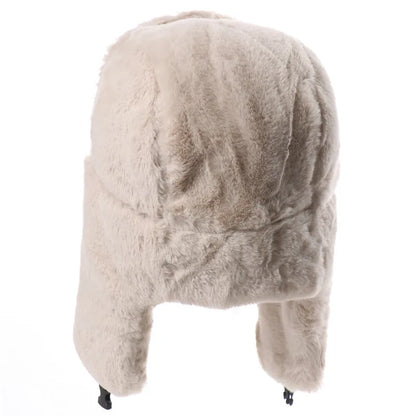 Winter Women Soviet Badge Bomber Hat Warm Faux Rabbit Fur Pilot Ushanka Windproof Thermal Earflap Hats For Men Ski Caps